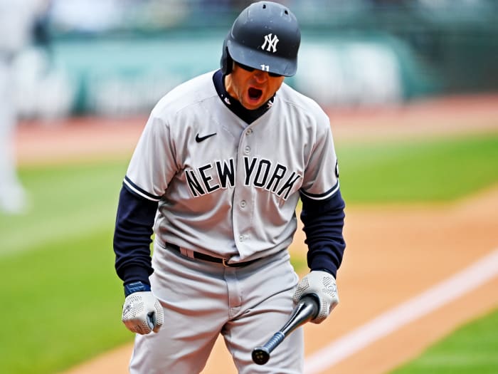 Brett Gardner reacts after striking out